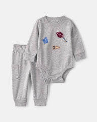 Baby Boy 2-Piece Varsity Long-Sleeve Bodysuit & Pant Set - Grey