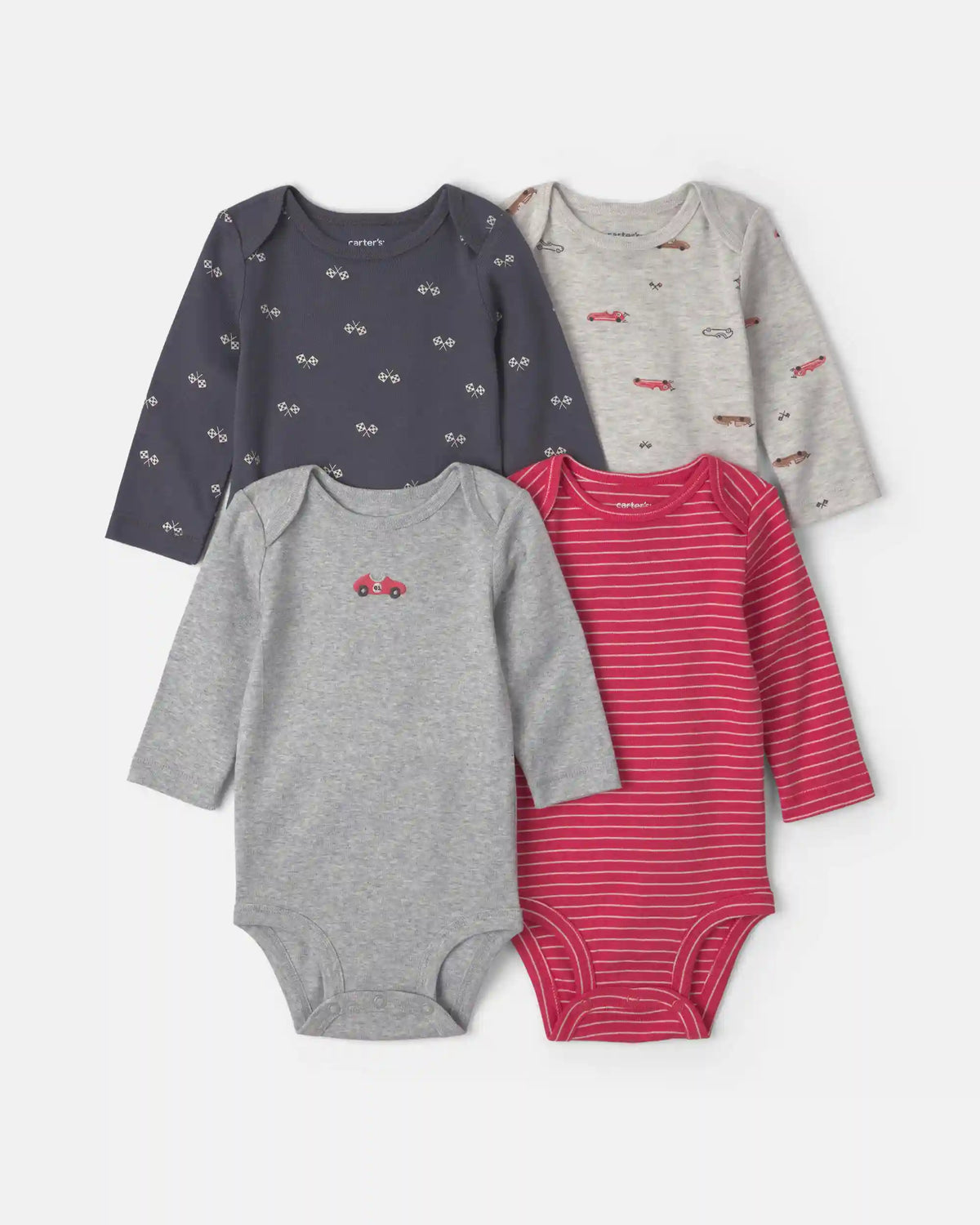 Baby Boy 4-Pack Race Car Long-Sleeve Bodysuits