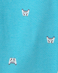 Boys Bigfoot Gamer 100% Cotton Snug Fit 4-Piece Pajama Set - Blue/Ivory