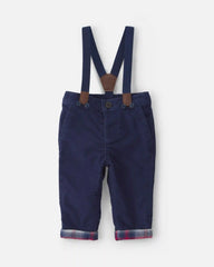 Baby Boy Corduroy Suspender Pants - Blue