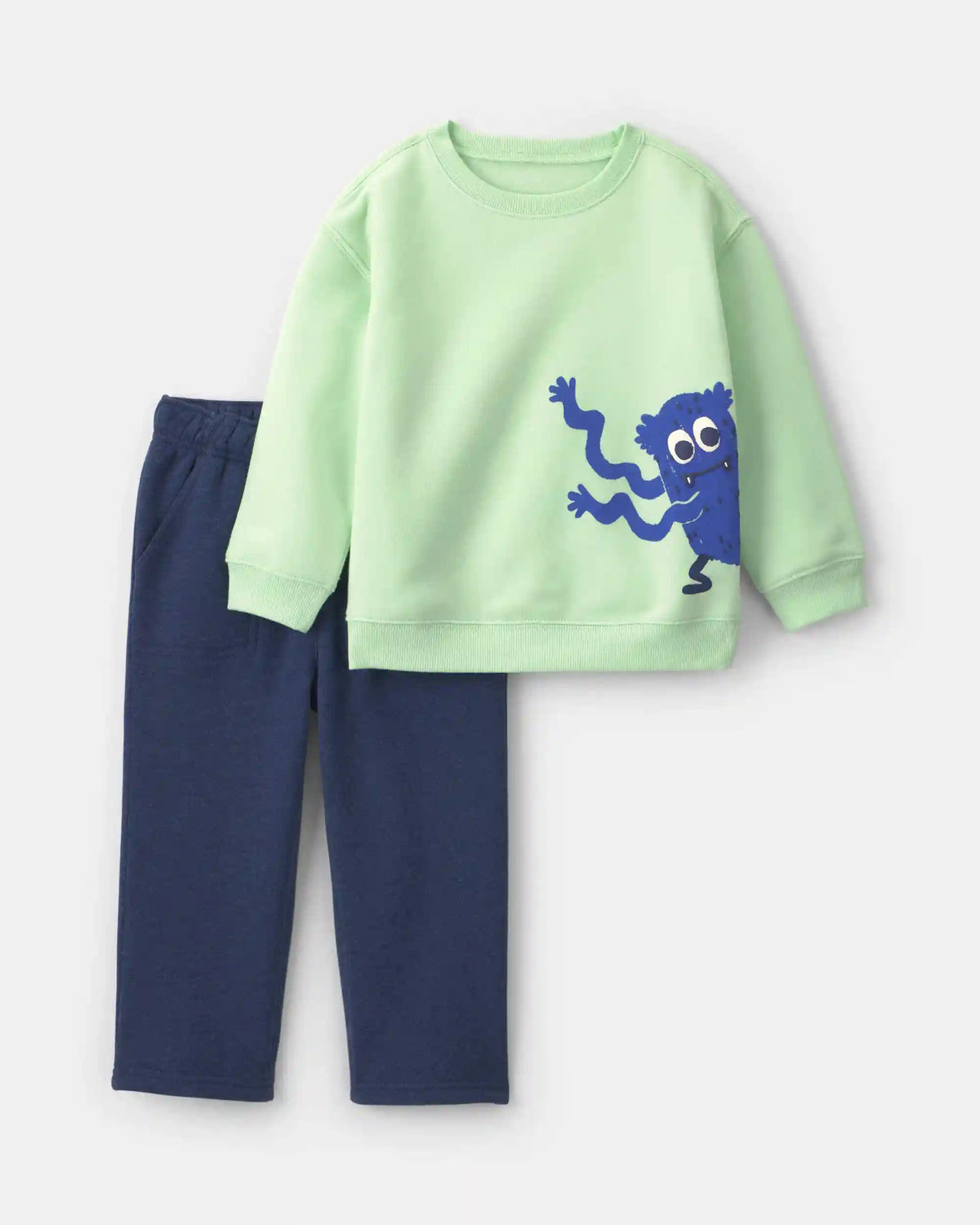 Toddler Boy 2-Piece Monster Fleece Pullover & Pant Set - Green/Blue