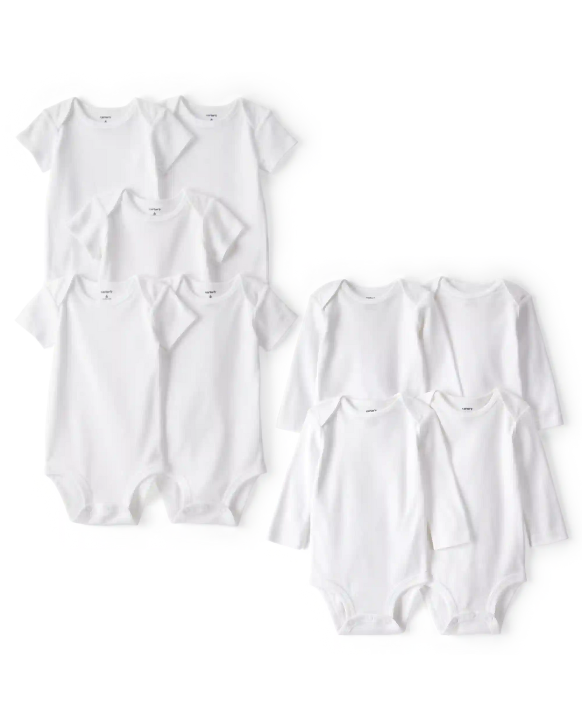 Baby 9-Pack Short Sleeve & Long Sleeve Cotton Bodysuits - White