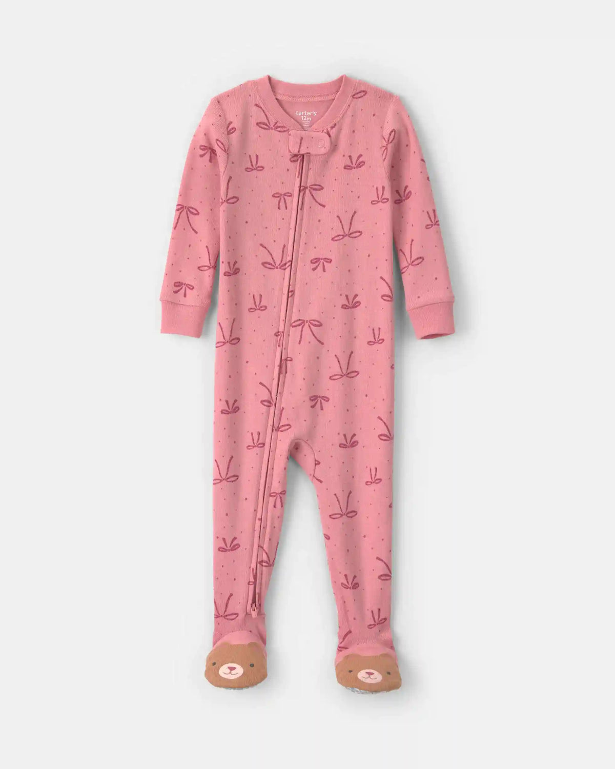 Toddler Girl 1-Piece Bows 100% Cotton Snug Fit Footed Pajama - Pink