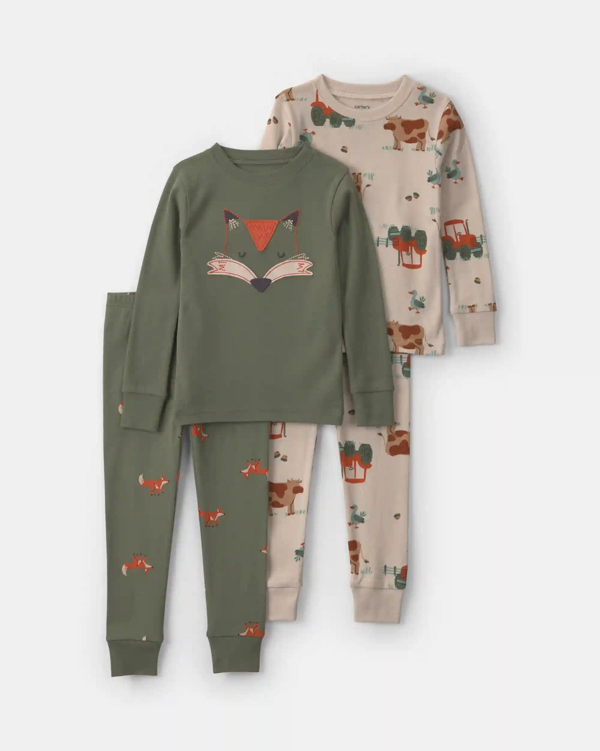 Toddler Boy 4-Piece Fox 100% Cotton Snug Fit Pajama Set - Green