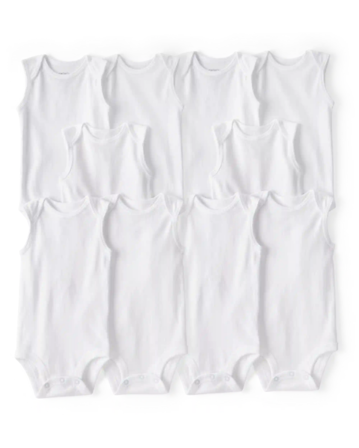 Baby 10-Pack Sleeveless Cotton Bodysuits - White