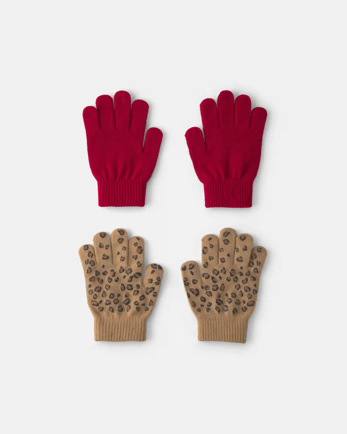 Girls 2-Pack Leopard Winter Gloves - Red/Brown