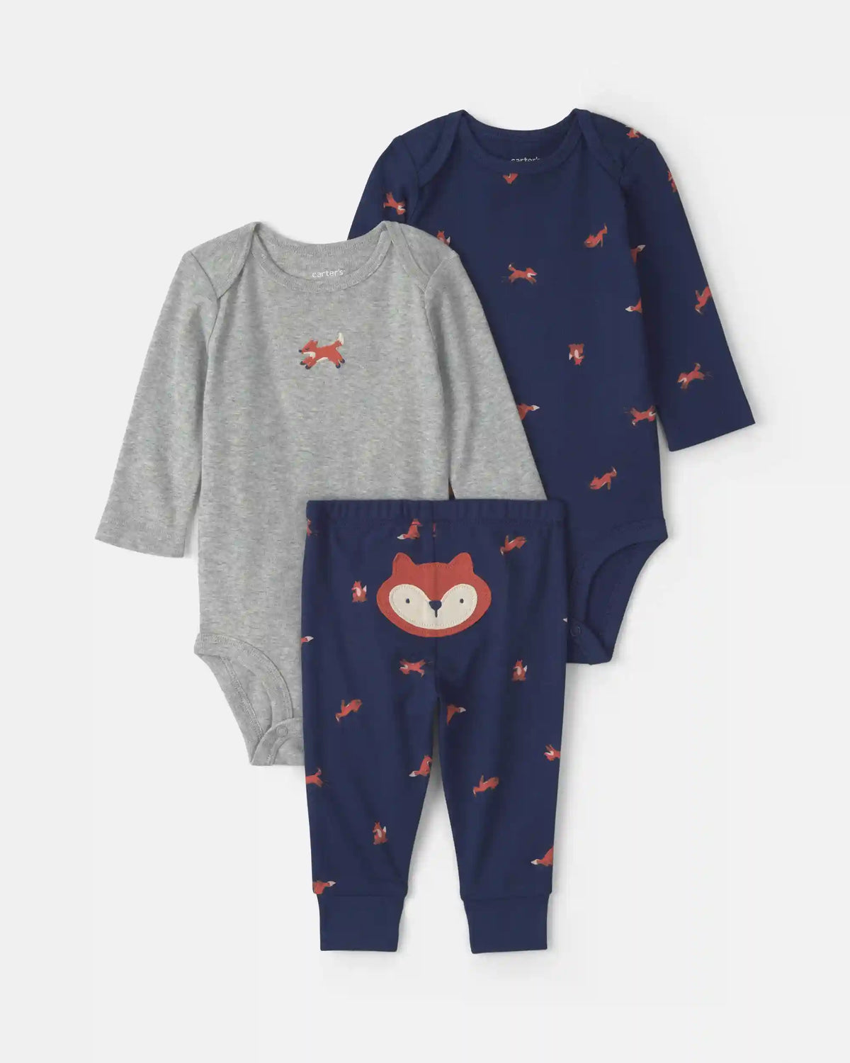 Baby Boy 3-Piece Fox Long-Sleeve Bodysuit & Pant Set - Navy Blue/Grey