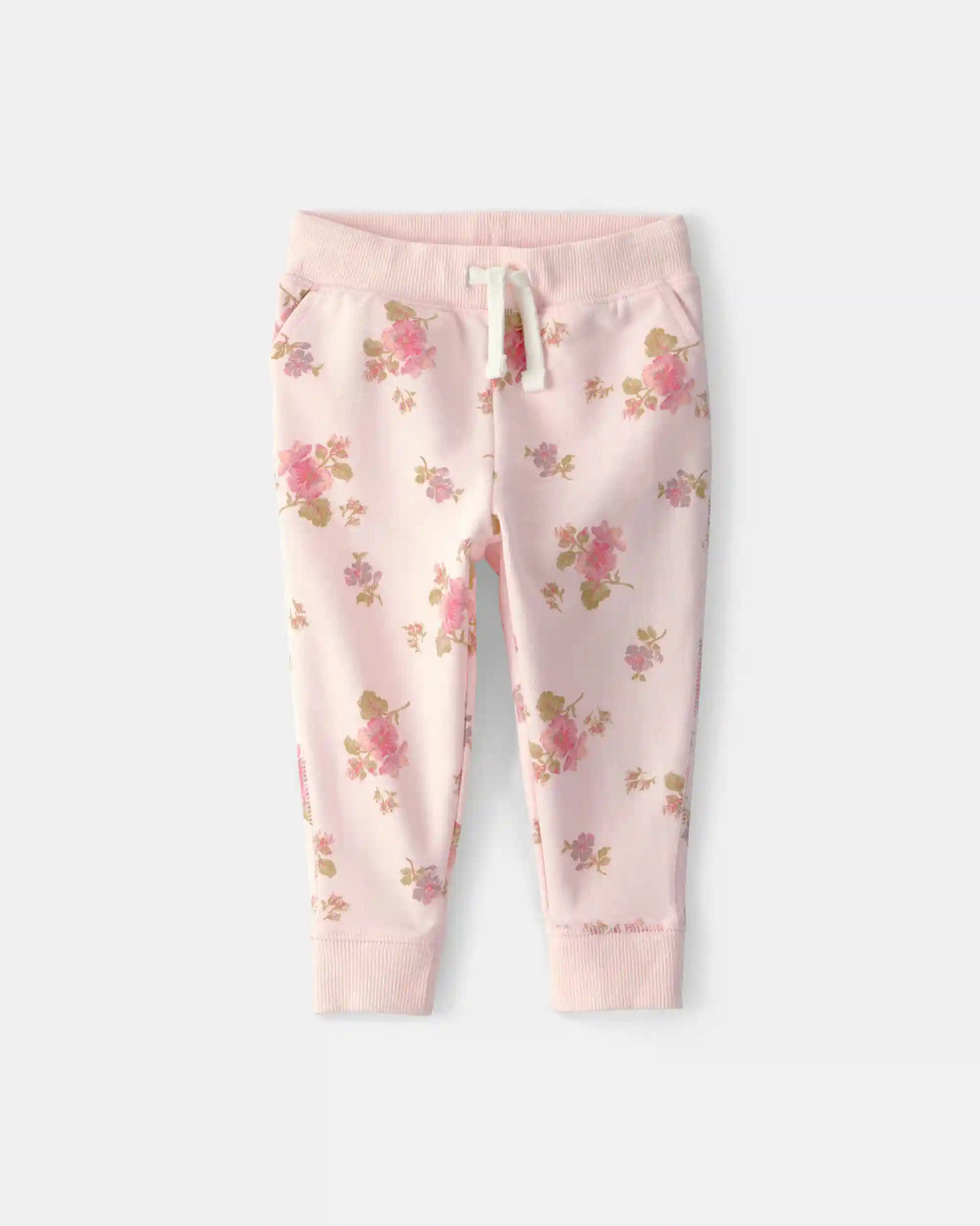 Baby Girl Floral Drawstring Knit Joggers - Pink