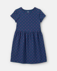 Girls Bow Short-Sleeve Dress - Navy Blue