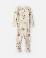 Baby Girl 1-Piece Country Farm 2-Way Zip 100% Cotton Snug Fit Footed Pajama - Cream