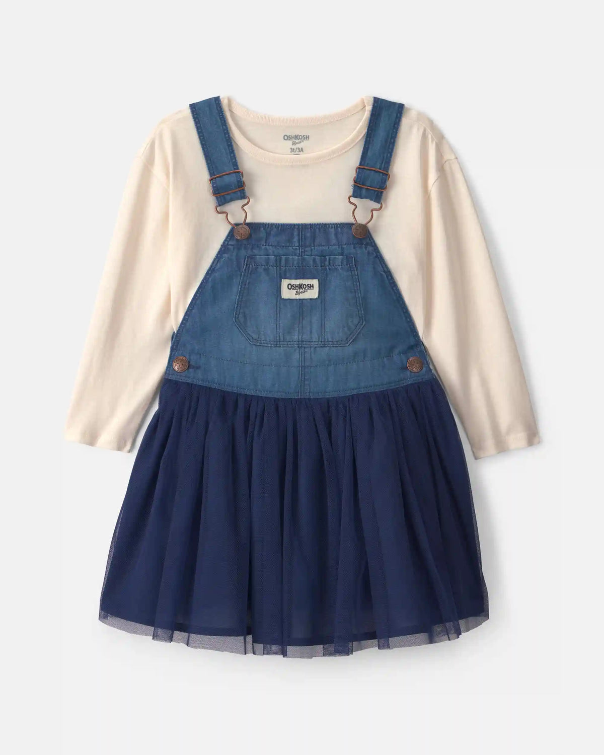 Toddler Girl 2-Piece Chambray Skirtall Set - Blue/Ivory