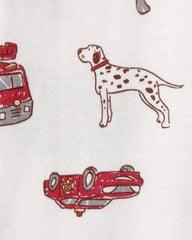 Baby Boy Firetruck 100% Cotton Snug Fit 1-Piece Pajama - White