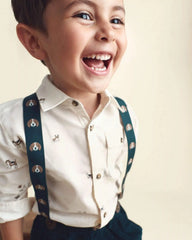 Toddler Boy Dog Long-Sleeve Button-Down Shirt - Cream