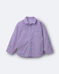 Toddler Boy Button-Down Long-Sleeve Shirt in Stripes - Blue/Purple