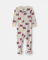 Toddler Boy 1-Piece Firetrucks Thermal Snug Fit Footed Pajama - Cream