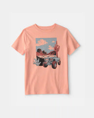 Kids Mountain Truck Graphic Tee - Coral