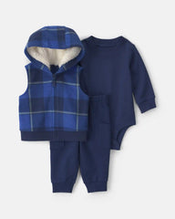 Baby Boy 3-Piece Buffalo Check Long-Sleeve Layering Set - Navy Blue