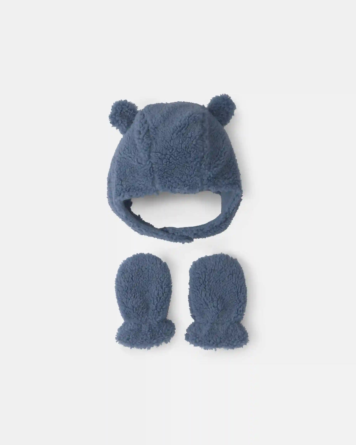 Baby Bear Teddy Fleece Hat & Mitten Set - Blue