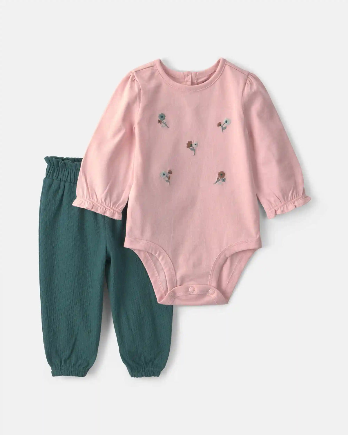 Baby Girl 2-Piece Floral Long-Sleeve Bodysuit & Pant Set - Pink/Green
