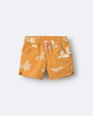 Toddler Girl Dolphin Hem Short in Plant Print - Golden Yellow