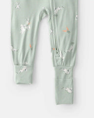 Toddler Easter Bunny PurelySoft 1-Piece 2-Way Zip Pajama - Green