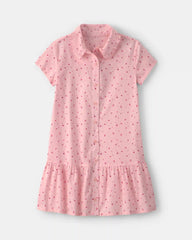 Girls Heart Collared Dress - Pink