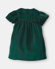 Baby Girl Poplin Short-Sleeve Dress - Green