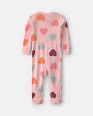 Baby Girl 1-Piece Heart 2-Way Zip 100% Cotton Snug Fit Footed Pajama - Pink