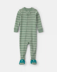 Baby Boy 1-Piece Dino Striped 2-Way Zip 100% Cotton Snug Fit Footed Pajama - Green