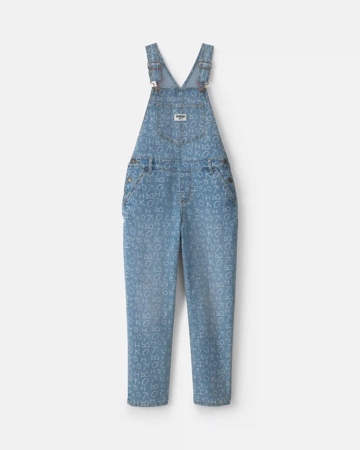 Girls Alphabet Denim Overalls - Light Wash