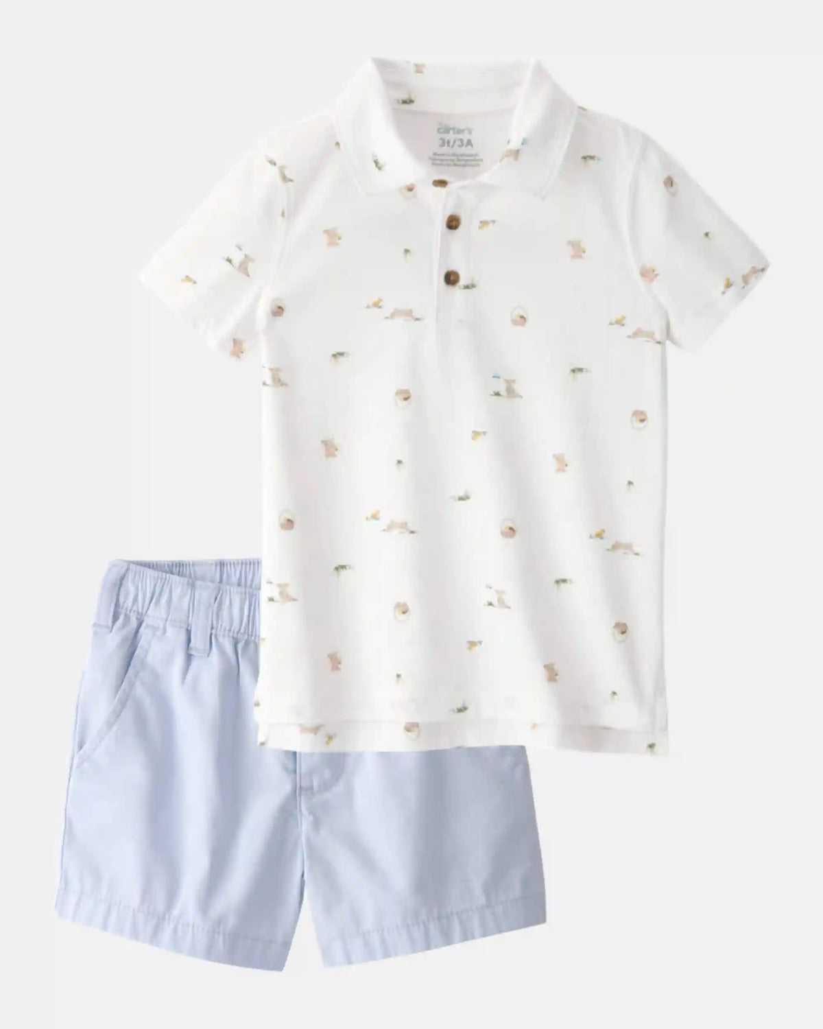 Toddler Boy 2-Piece Polo Shirt & Short Set - White/Blue