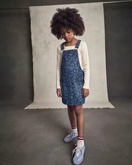 Girls Leopard Denim Skirtall - Dark Wash