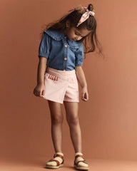Toddler Girl Peter Pan Collar Top in Chambray