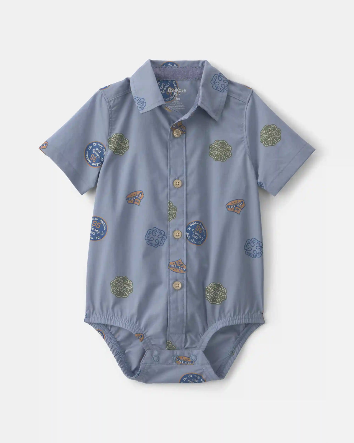 Baby Boy Patchwork Poplin Short-Sleeve Button-Down Bodysuit - Blue