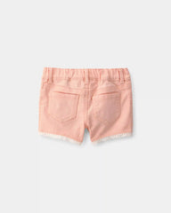 Baby Girl Eyelet Trim Twill Shorts - Peach