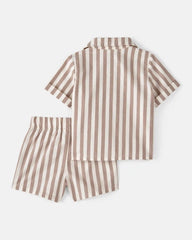 Baby Boy 3-Piece Beach Striped Outfit Set - Brown/White
