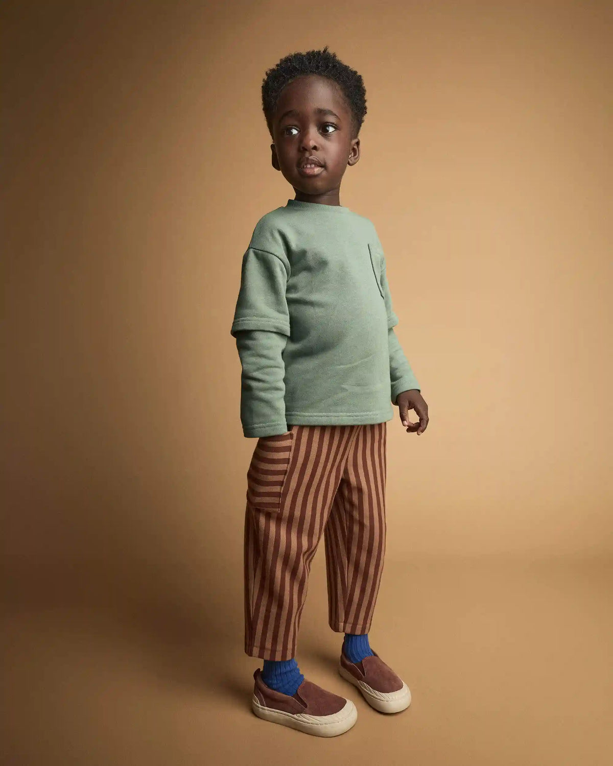 Toddler Boy Pocket Pants in Stripes - Brown