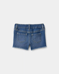 Baby Girl Daisy Denim Embroidered Shorts - Dark Wash