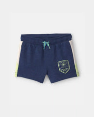 Baby Boy Dinosaur Soccer French Terry Shorts - Navy Blue