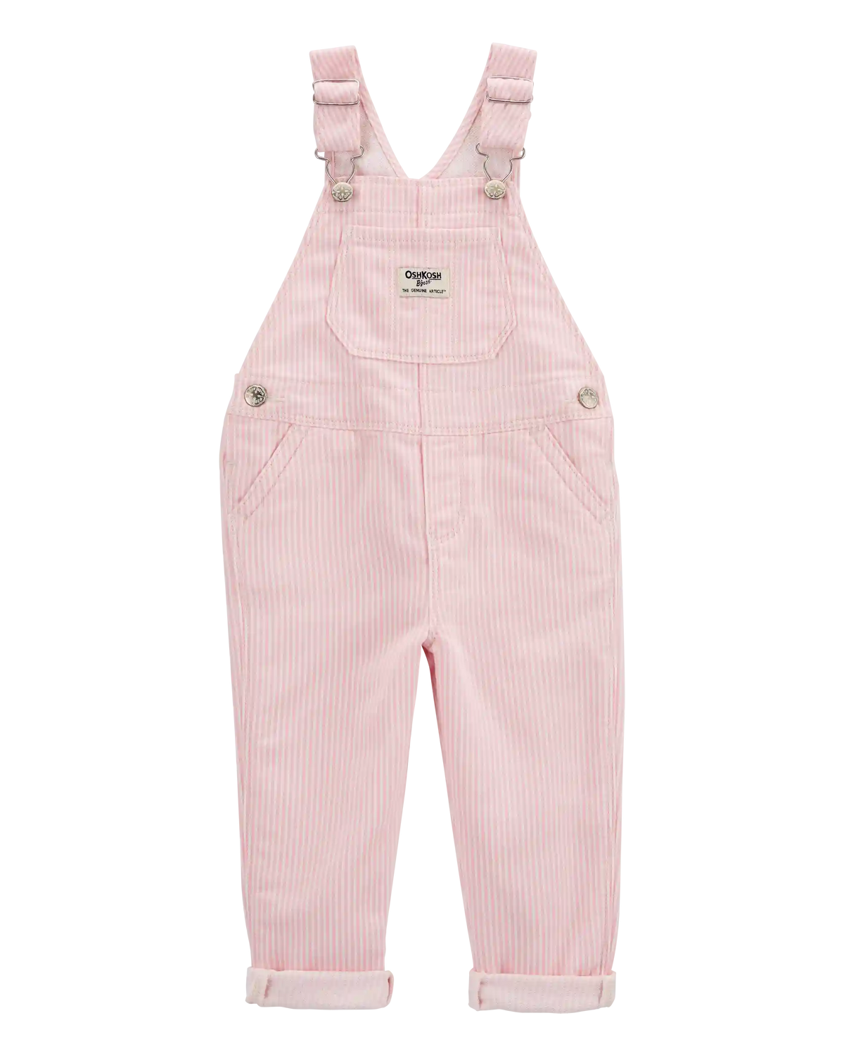 Toddler Knit Denim Hickory Stripe Overalls - Pink
