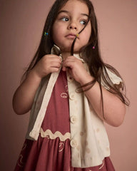 Toddler Girl Sleeveless Button-Down Top in Dot Print - Cream