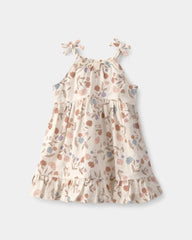 Baby Girl Floral Sleeveless Dress - Cream