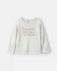 Toddler Girl 'Thankful For My Family' Long-Sleeve Graphic Tee - Grey