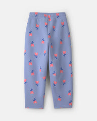 Girls Floral Fleece Barrel Pants - Blue/Pink