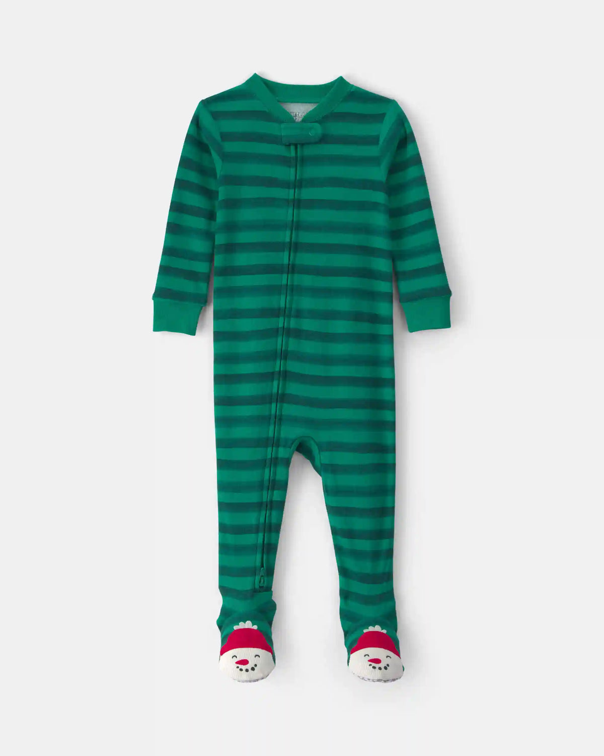 Toddler 1-Piece Striped Snowman 100% Cotton Snug Fit Footed Pajama - Green