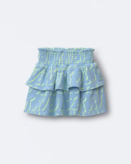 Toddler Girl Smocked Tiered Skirt in Otter Avenue Print - Light Blue/Lime Green