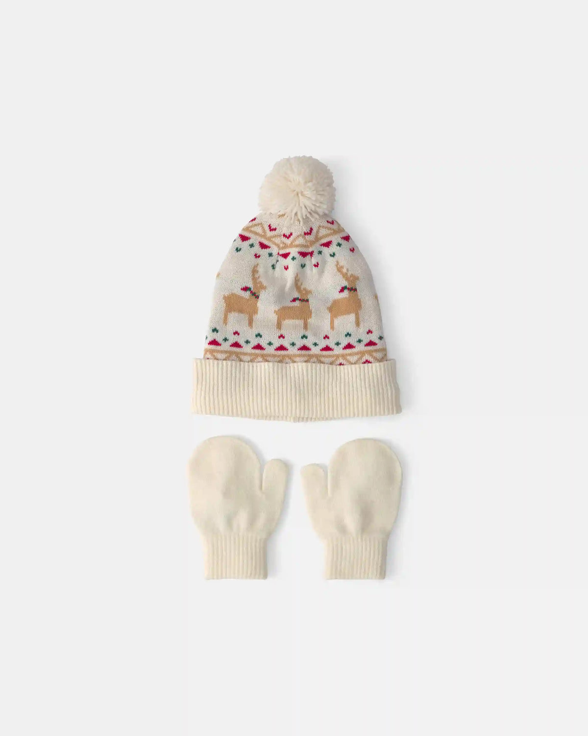 Baby 2-Piece Fair Isle Christmas Beanie & Glove Set - Cream