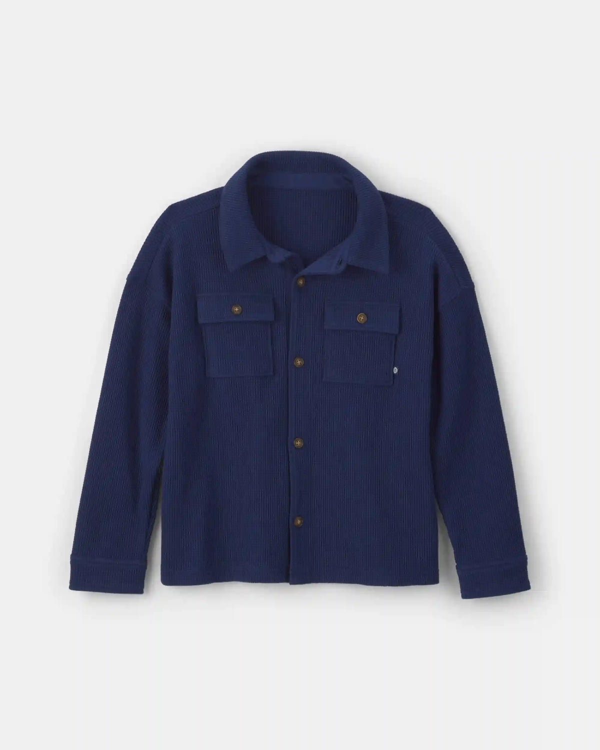 Boys Thermal Long-Sleeve Button-Down Shirt - Navy Blue