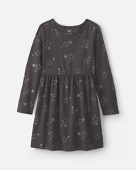 Girls Stars Long-Sleeve Dress - Grey