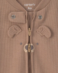 Baby Bear Cotton 2-Way Zip Sleep & Play Pajamas - Brown